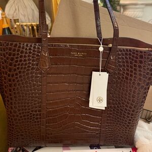 Tory Burch Embossed Croc Perry Tote